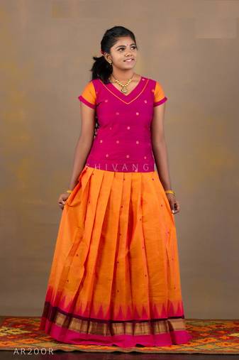 Orange and Pink Girls Pavadai Set