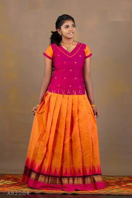 Orange and Pink Girls Pavadai Set 1
