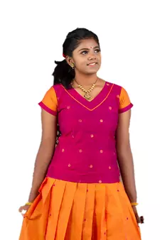 Orange and Pink Girls Pavadai Set