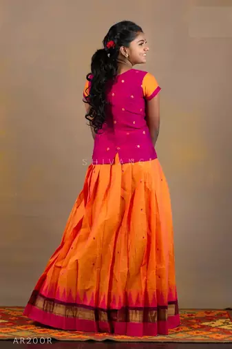 Orange and Pink Girls Pavadai Set