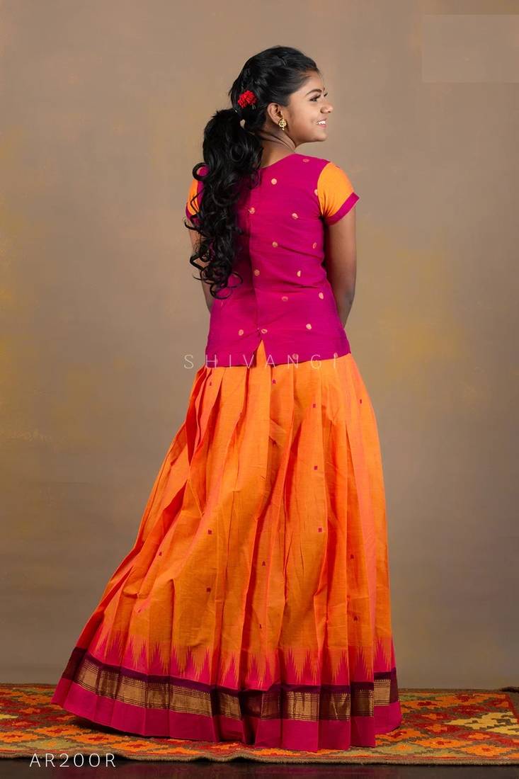 Orange and Pink Girls Pavadai Set