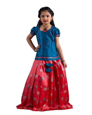Shivangi Girls Pink Bamboo Silk Pattu Pavadai 1