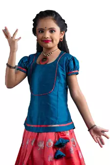 Shivangi Girls Pink Bamboo Silk Pattu Pavadai