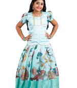 Shivangi Girls Blue Cocktail Peacock Pattu Pavadai | Langa