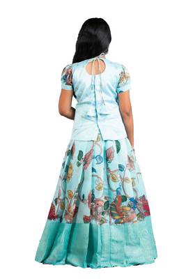 Shivangi Girls Blue Cocktail Peacock Pattu Pavadai | Langa 2