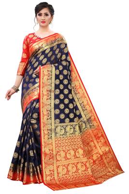 Mr & Mrs Creation Present Navy  Blue Colour Cotton Art Silk Saree With Designer Blouse Pic  1