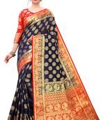Mr & Mrs Creation Present Navy  Blue Colour Cotton Art Silk Saree With Designer Blouse Pic
