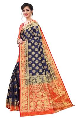 Mr & Mrs Creation Present Navy  Blue Colour Cotton Art Silk Saree With Designer Blouse Pic  2
