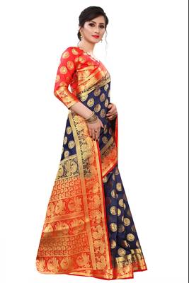 Mr & Mrs Creation Present Navy  Blue Colour Cotton Art Silk Saree With Designer Blouse Pic  3