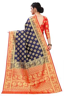 Mr & Mrs Creation Present Navy  Blue Colour Cotton Art Silk Saree With Designer Blouse Pic  4