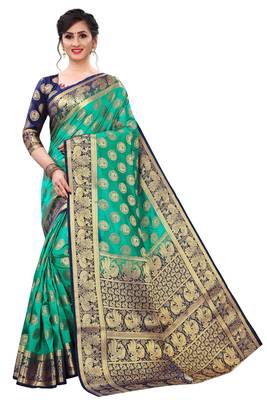 Mr & Mrs Creation Present Green Colour Cotton Art Silk Saree With Designer Blouse Pic  1