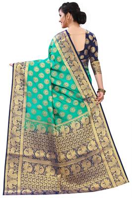 Mr & Mrs Creation Present Green Colour Cotton Art Silk Saree With Designer Blouse Pic  4