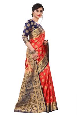 Mr & Mrs Creation Present Red  Colour Cotton Art Silk Saree With Designer Blouse Pic  3