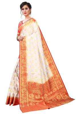 Mr & Mrs Creation Present White Colour Cotton Art Silk Saree With Designer Blouse Pic 2