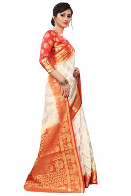 Mr & Mrs Creation Present White Colour Cotton Art Silk Saree With Designer Blouse Pic 3