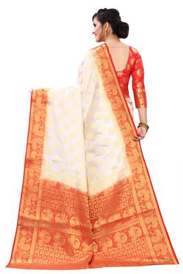 Mr & Mrs Creation Present White Colour Cotton Art Silk Saree With Designer Blouse Pic 4