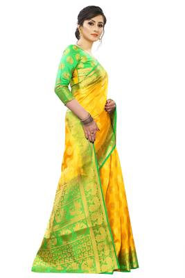 Mr & Mrs Creation Present Yellow  Colour Cotton Art Silk Saree With Designer Blouse Pic  1
