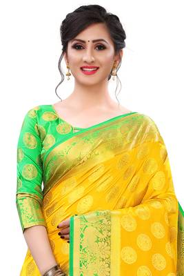Mr & Mrs Creation Present Yellow  Colour Cotton Art Silk Saree With Designer Blouse Pic  2