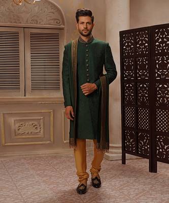 Green Digital Embroidered Sherwani Set 1