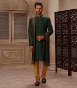 Green Digital Embroidered Sherwani Set