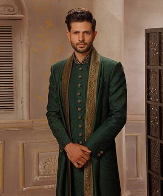 Green Digital Embroidered Sherwani Set 2
