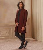 Wine Hand Embroidered Bandhgala Jacket Set