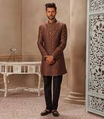 Rust Brown Pashmina Blend Bandhgala Jacket Set
