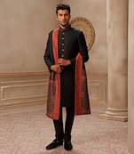 Black Raw Silk Sherwani Set