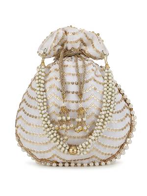 Dangle Off White & Gold Sequined Georgette Potli 2