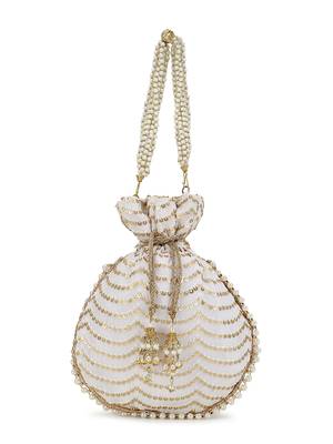 Dangle Off White & Gold Sequined Georgette Potli 3
