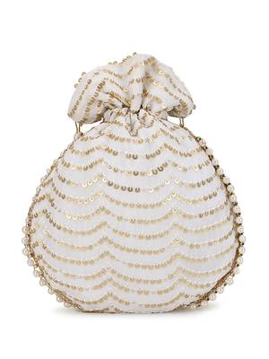 Dangle Off White & Gold Sequined Georgette Potli 5