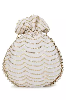 Dangle Off White & Gold Sequined Georgette Potli
