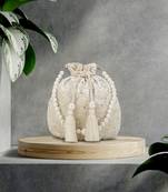 Dangle Off White Embellished Velvet Potli