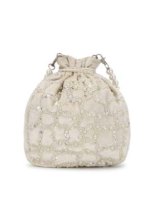 Dangle Off White Embellished Velvet Potli 5