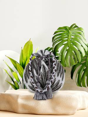 Dangle Grey & Multi Botanical Embellished Faux Silk Potli 1