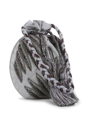 Dangle Grey & Multi Botanical Embellished Faux Silk Potli 4