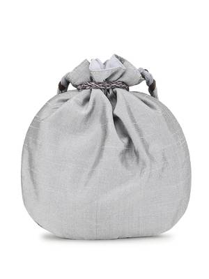 Dangle Grey & Multi Botanical Embellished Faux Silk Potli 5