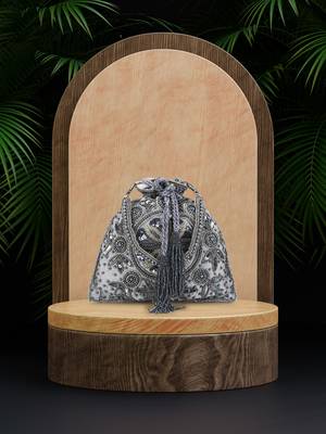 Anekaant Dangle Grey & Multi Floral Embellished Faux Silk Potli 1