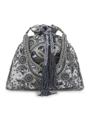 Anekaant Dangle Grey & Multi Floral Embellished Faux Silk Potli 2