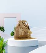 Dangle Gold Striped Embellished Faux Silk Potli