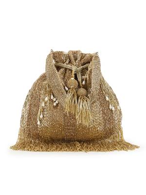 Dangle Gold Striped Embellished Faux Silk Potli 2