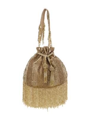 Dangle Gold Striped Embellished Faux Silk Potli 3