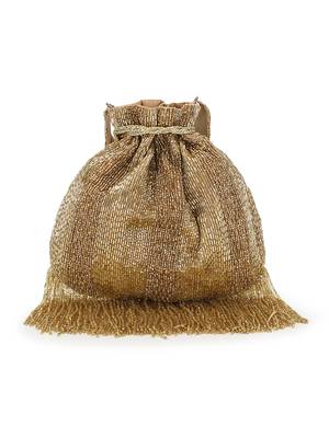 Dangle Gold Striped Embellished Faux Silk Potli 5