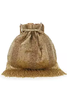 Dangle Gold Striped Embellished Faux Silk Potli