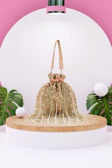 Dangle Peach & Gold Ogee Embellished Velvet Potli