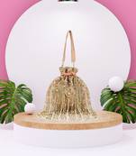 Dangle Peach & Gold Ogee Embellished Velvet Potli