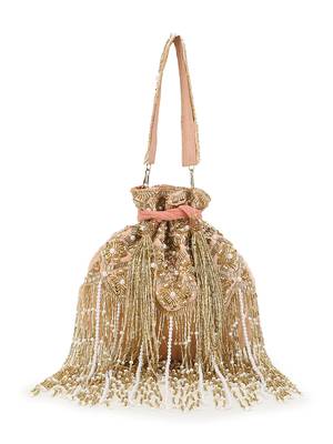 Dangle Peach & Gold Ogee Embellished Velvet Potli 2