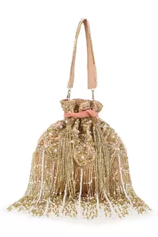 Dangle Peach & Gold Ogee Embellished Velvet Potli