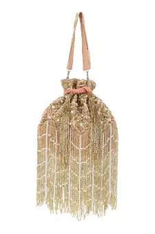 Dangle Peach & Gold Ogee Embellished Velvet Potli