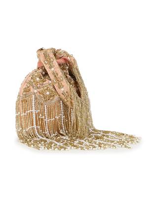 Dangle Peach & Gold Ogee Embellished Velvet Potli 4